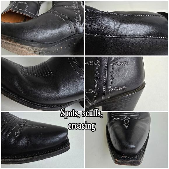 Lucchese Mila Boots Size 8 Black Leather Short Boot Side Zip Snub Toe Embroidery - Picture 10 of 16